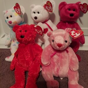 Lot Of 5 Beanie Babies, Kissme, Valentino, Valentina, Sizzle And Romance